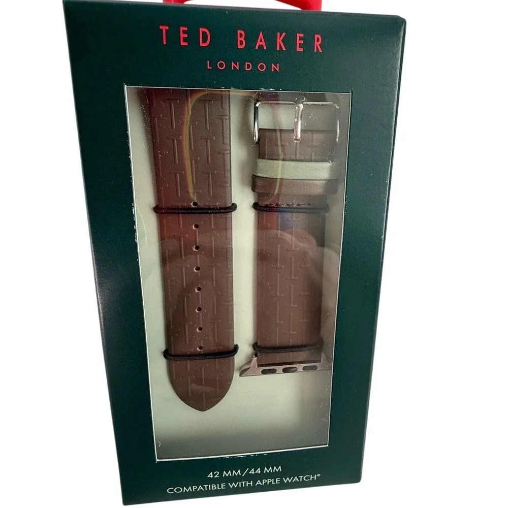 Ted‎ Baker London Apple Watch Leather Band 42mm 44mm Brown Monogram NIB Straps